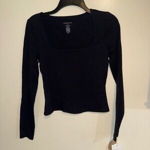 Black Long Sleeve Scoop Neck Ribbed  crop Top